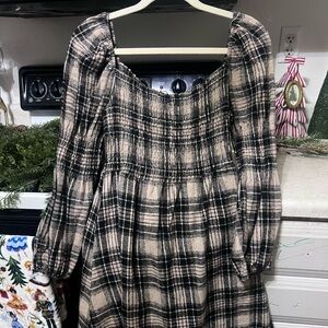 Trendyol Black and Cream Checkered Dress